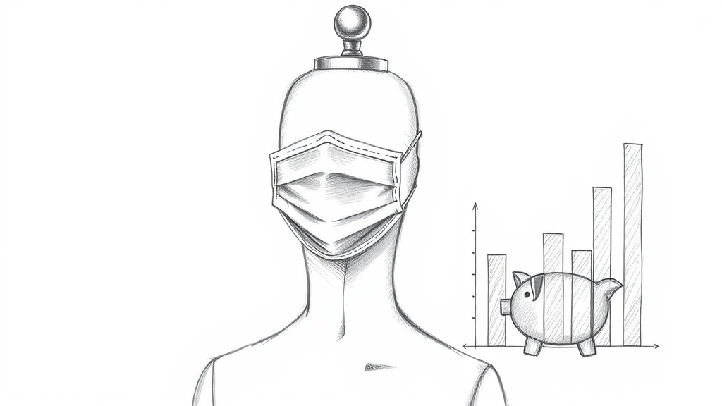 маска на манекене с разбитой копилкой
