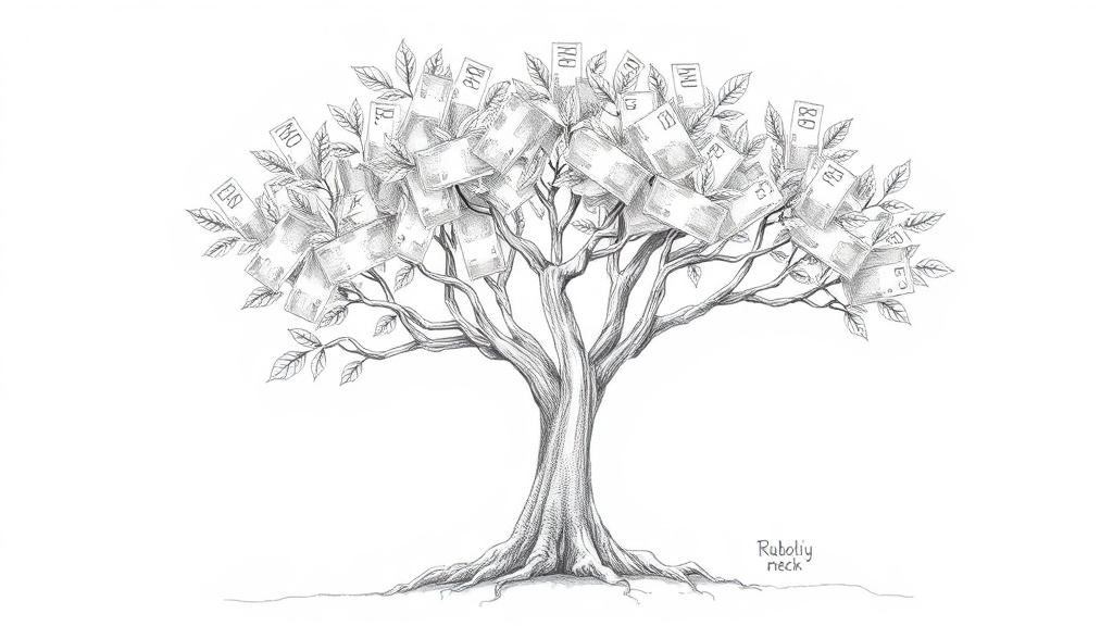 дерево с листьями-рублями