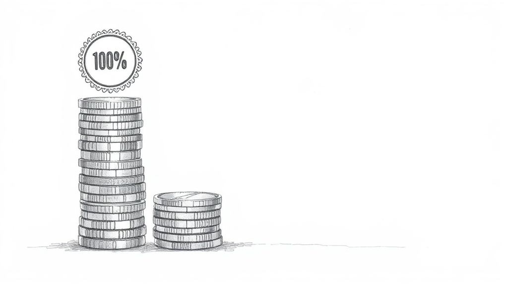 монеты растут в башню с фабрикой и значком 100%
