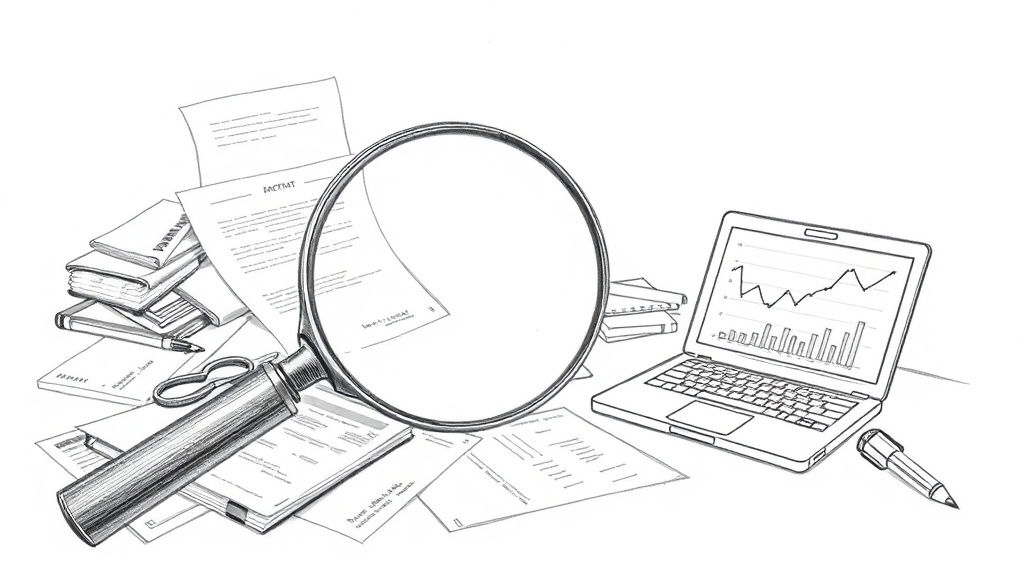 лупа над беспорядочным столом