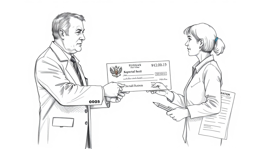 чиновник вручает чек господдержки