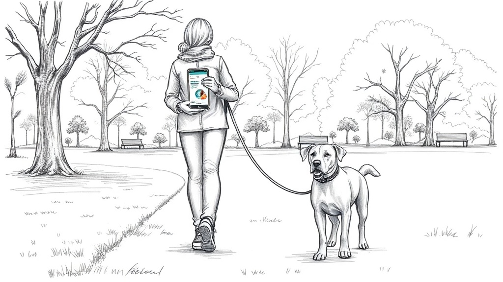 человек выгуливает собаку с приложением для передержки