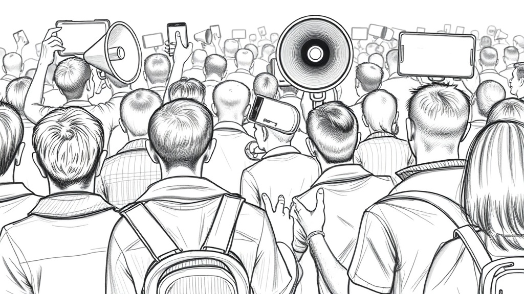 толпа отворачивается от громкой рекламы