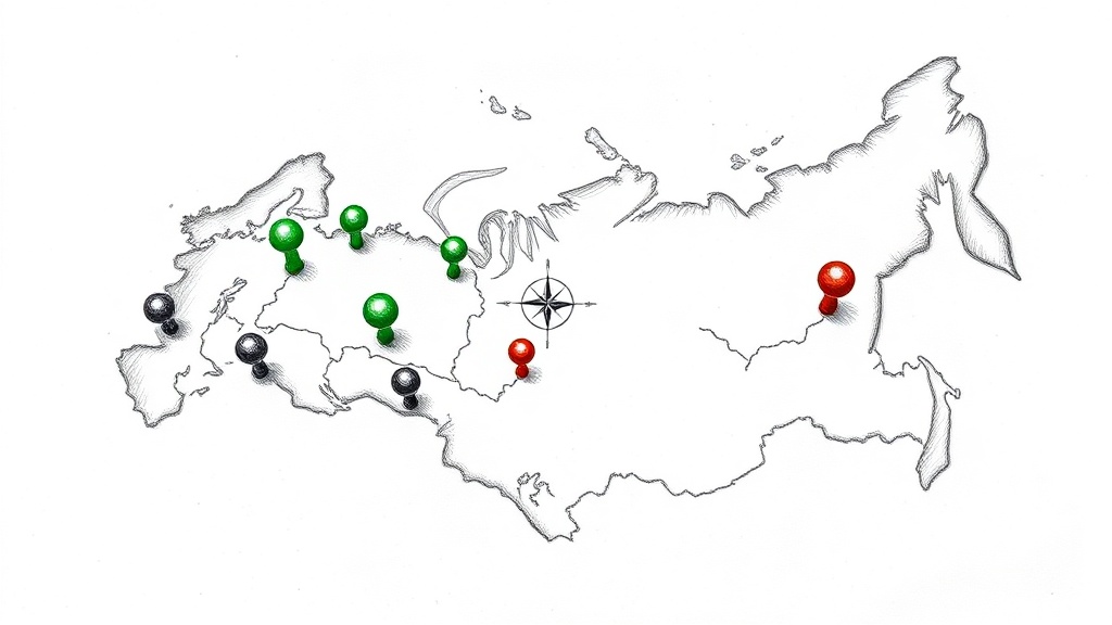 карта России с метками франшиз