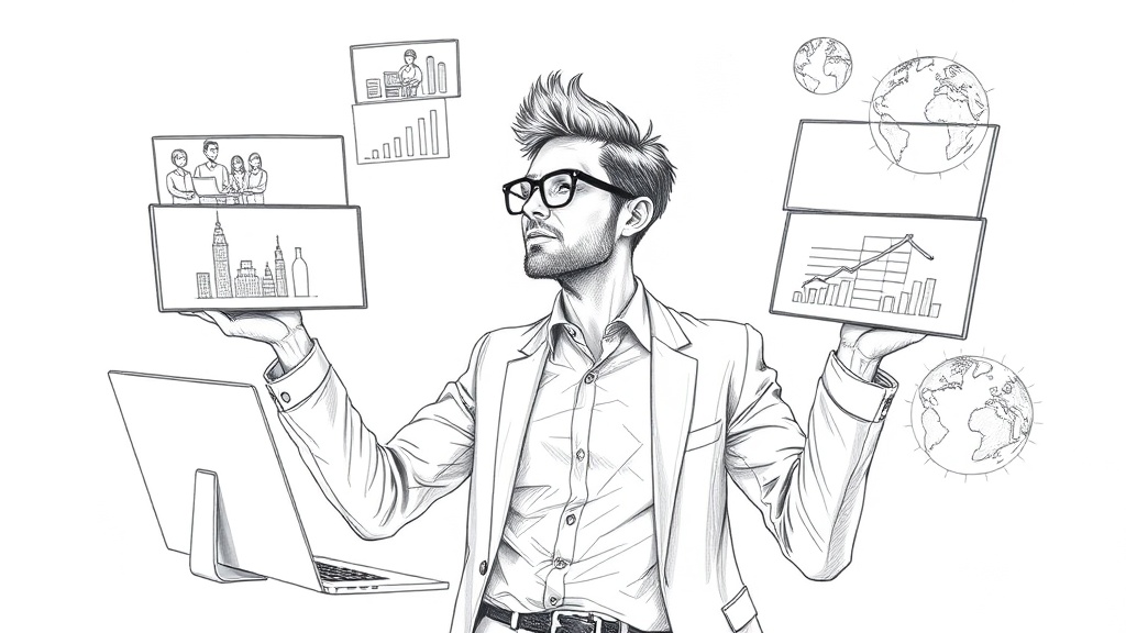предприниматель жонглирует экранами