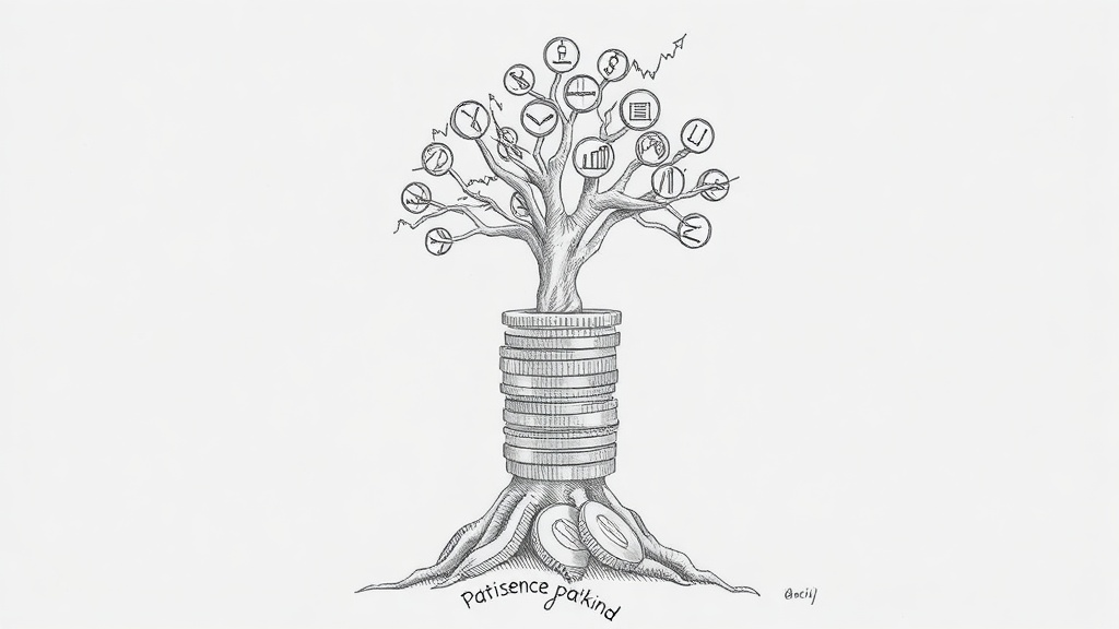 дерево из монет с графиками акций