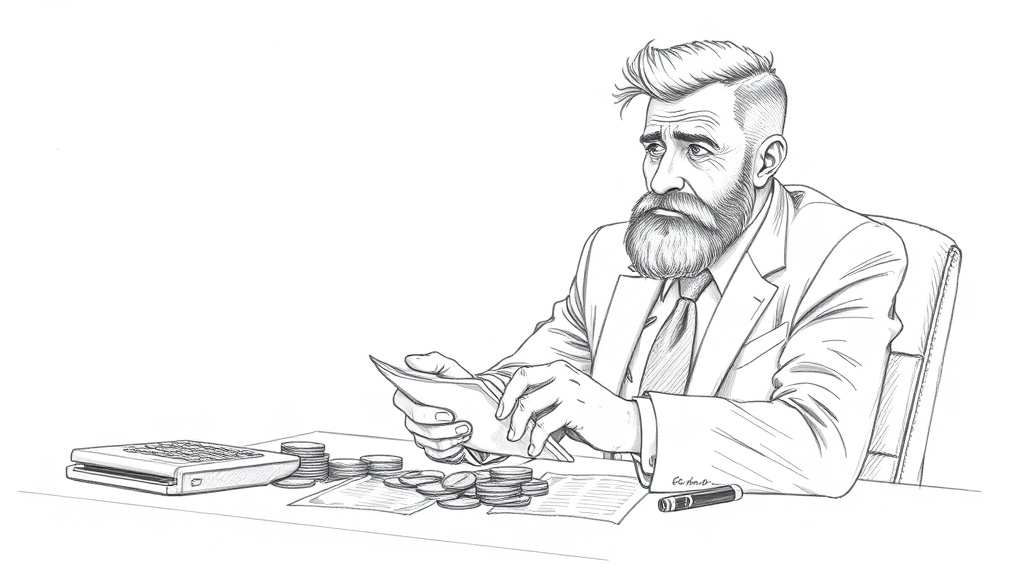 бизнесмен считает налоги за столом