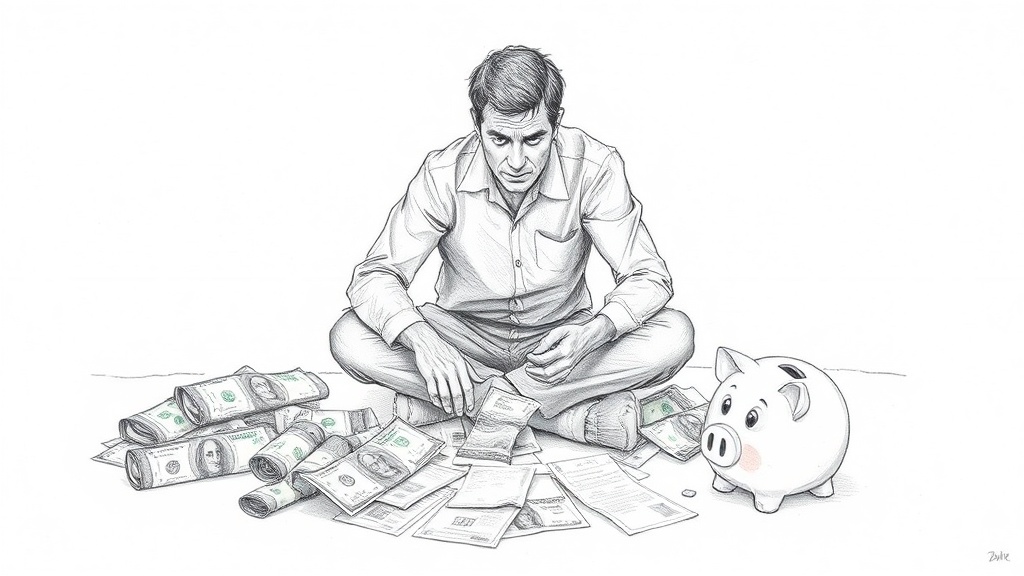 разочарованный бизнесмен с разбитой копилкой