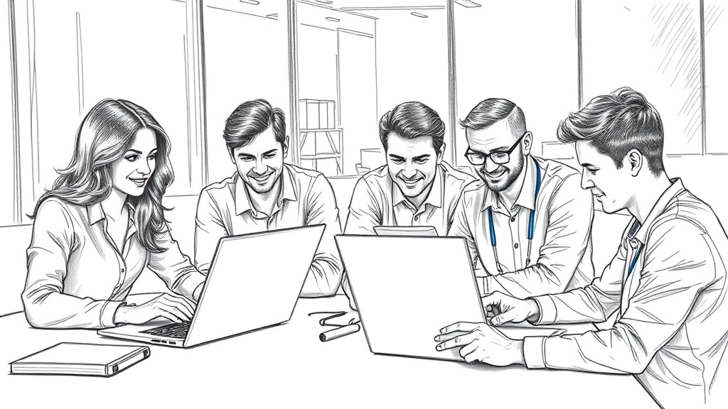 команда работает над франшизой в офисе