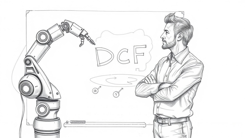 робот рисует модель DCF на доске