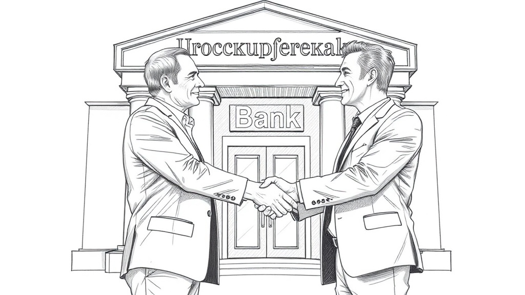 рукопожатие у банка с табличкой господдержки